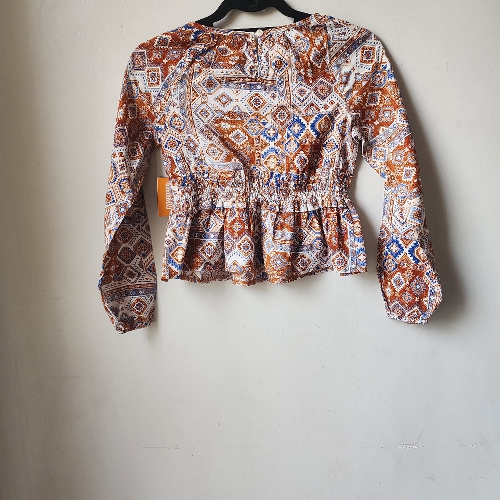 GYMBOREE sz 12 girls 100% COTTON Peplum Long-Sleeve TOP Print w/ Tags